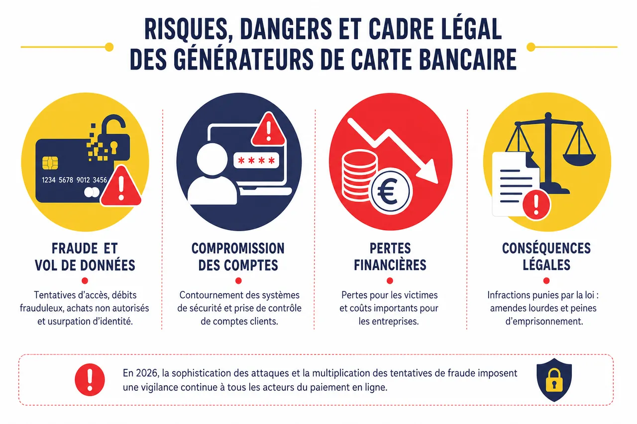 Générateur de carte bancaire, à quoi sert-il et quels risques faut-il connaître? , Risques, dangers et cadre légal des générateurs de carte bancaire