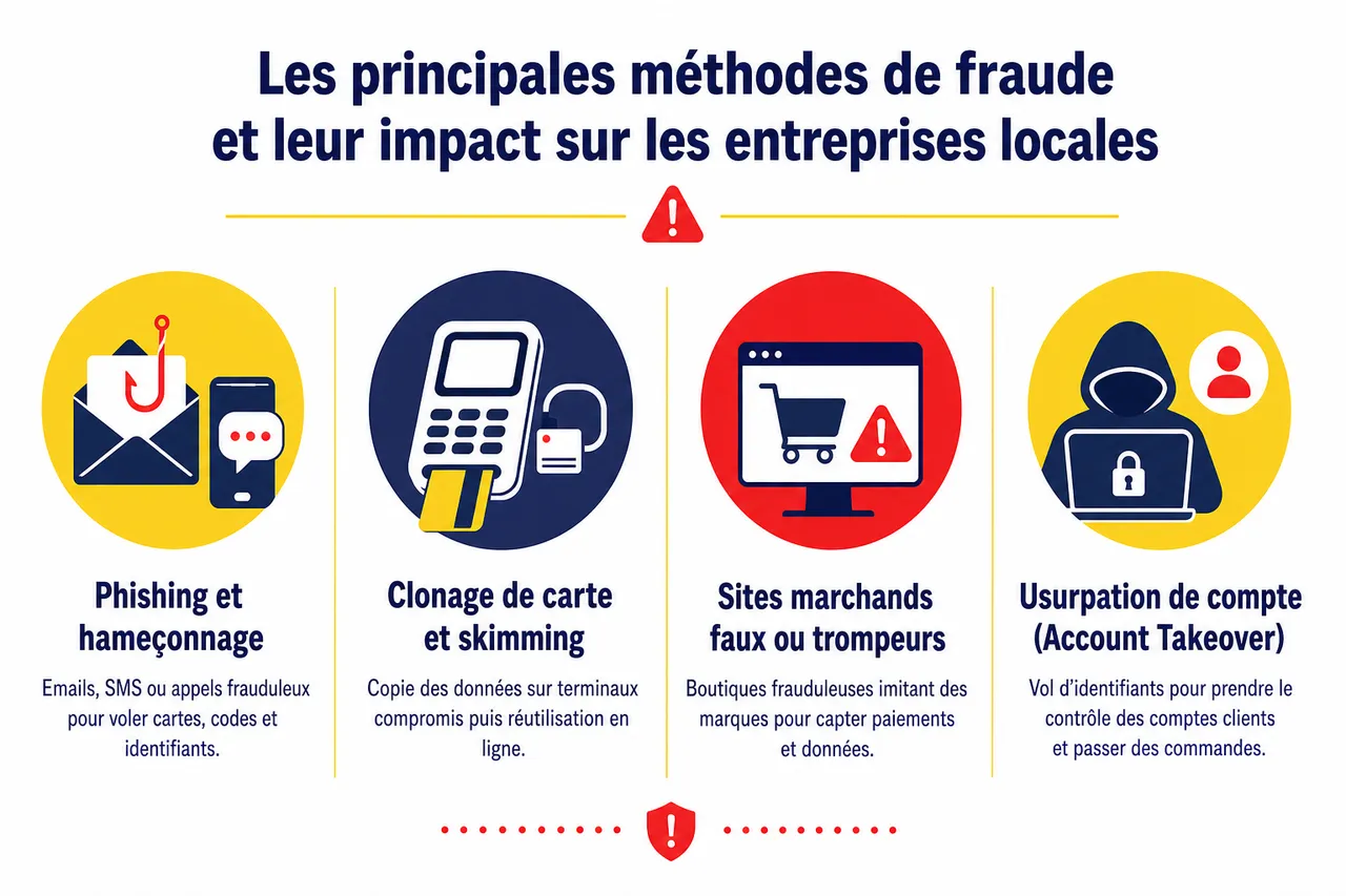 Fraude à la carte bancaire en Afrique de l’Ouest, comment les marchands peuvent se protéger sans bloquer les vrais clients , Les principales méthodes de fraude et leur impact sur les entreprises locales