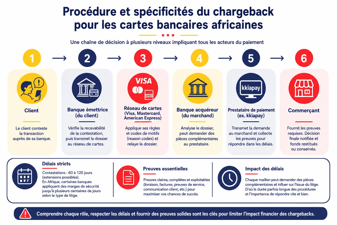 Chargeback sur les paiements par carte en Afrique, ce que les marchands doivent savoir pour limiter les remboursements forcés , Procédure et spécificités du chargeback pour les cartes bancaires africaines