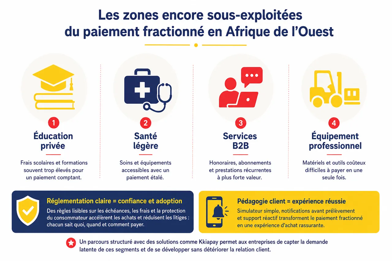 Paiement en plusieurs fois en Afrique de l’Ouest, opportunité pour augmenter le panier moyen ou risque à maîtriser? , Les zones encore sous-exploitées du paiement fractionné en Afrique de l’Ouest