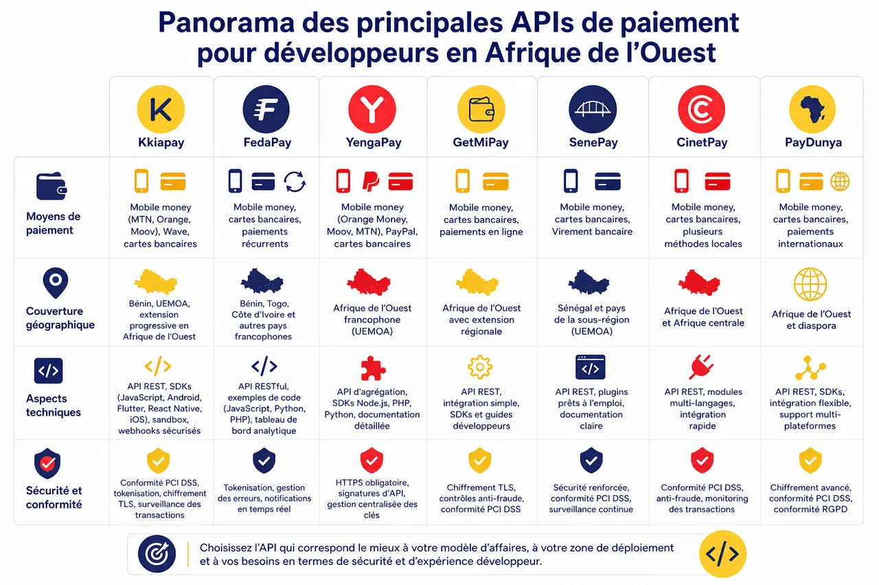 Api de paiement pour développeurs en Afrique de l’Ouest, comment concevoir une intégration robuste et sécurisée? , Panorama des principales APIs de paiement pour développeurs en Afrique de l’Ouest
