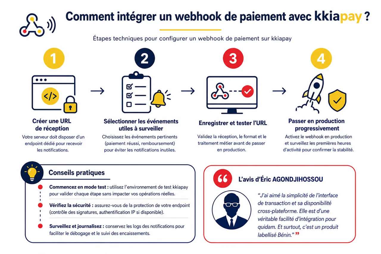 Webhooks de paiement, comment les utiliser pour automatiser la gestion des encaissements au quotidien? , Comment intégrer un webhook de paiement avec kkiapay?