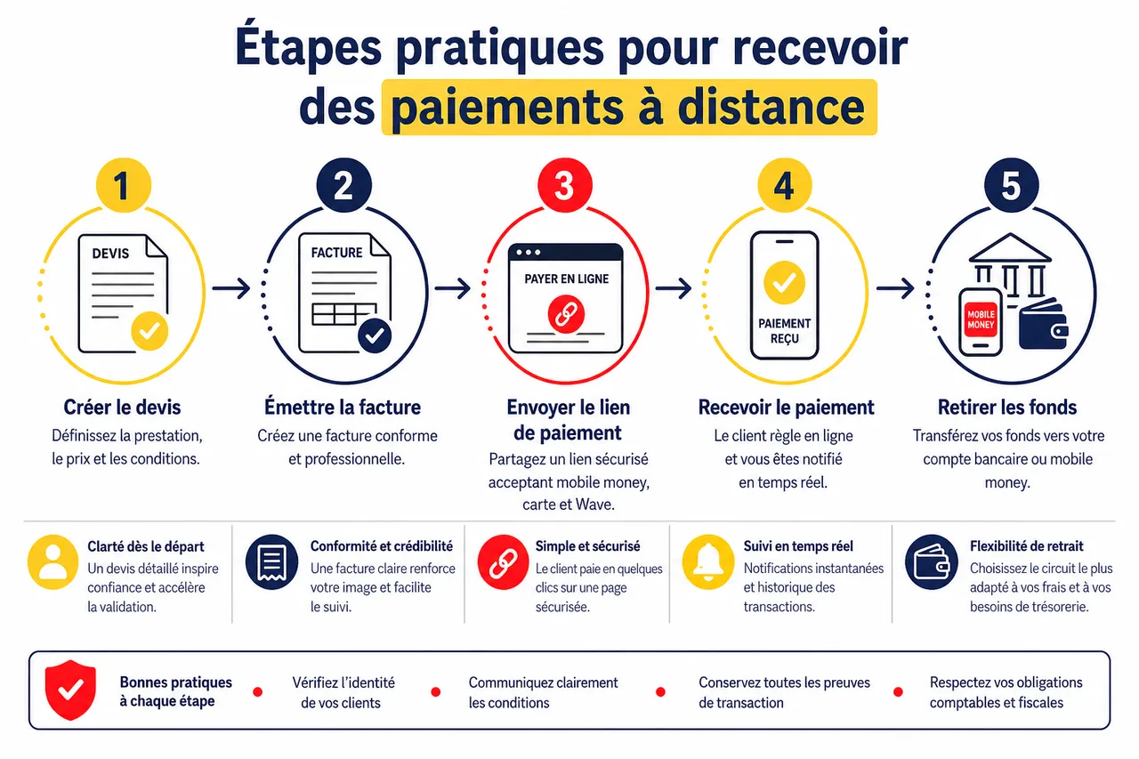 Freelances et créateurs en Afrique de l’Ouest, comment encaisser vos clients à distance en restant en règle? , Étapes pratiques pour recevoir des paiements à distance
