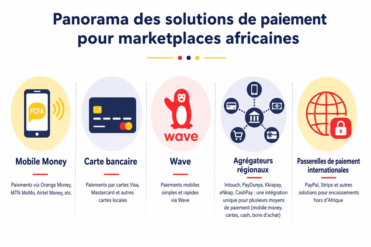 Mettre en place les paiements sur une marketplace en Afrique, flux d’argent, commissions et responsabilités expliqués , Panorama des solutions de paiement pour marketplaces africaines