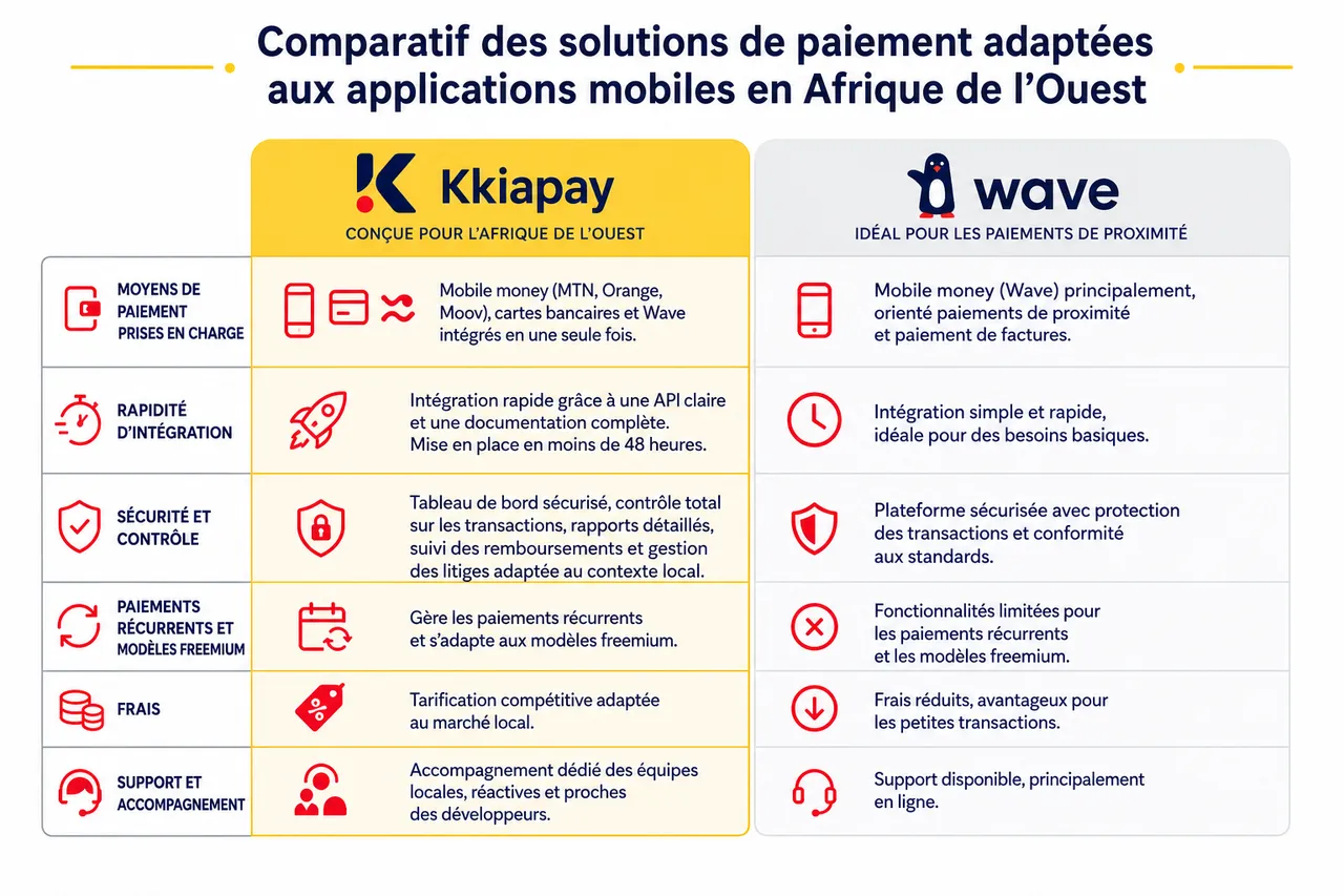 Choisir une solution de paiement pour votre application mobile, les questions que les développeurs oublient souvent de poser , Comparatif des solutions de paiement adaptées aux applications mobiles en Afrique de l’Ouest