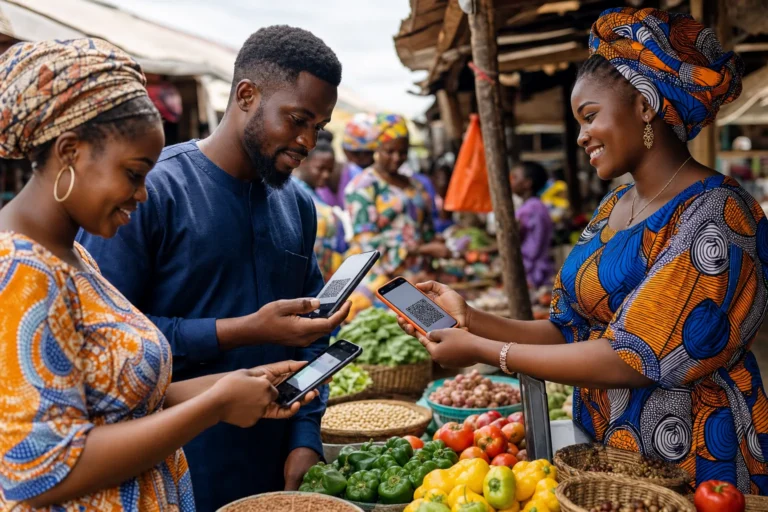Paiement par QR code en Afrique de l’Ouest illustration professionnelle