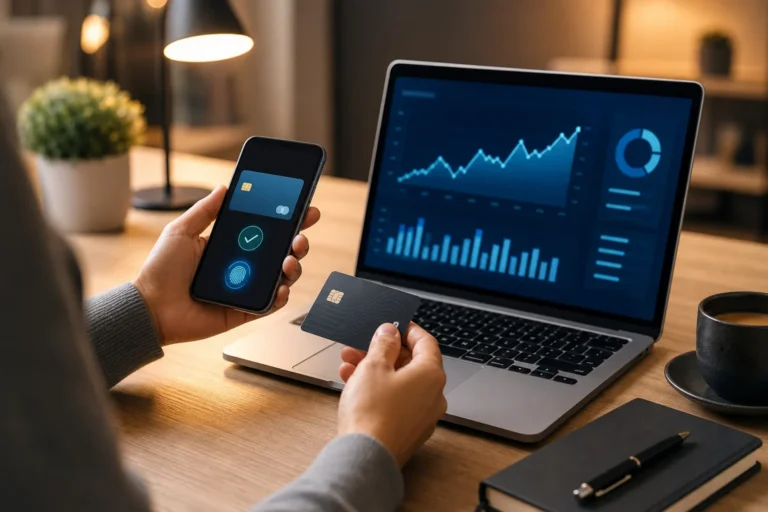 Plateforme de paiement en ligne avec carte bancaire et smartphone