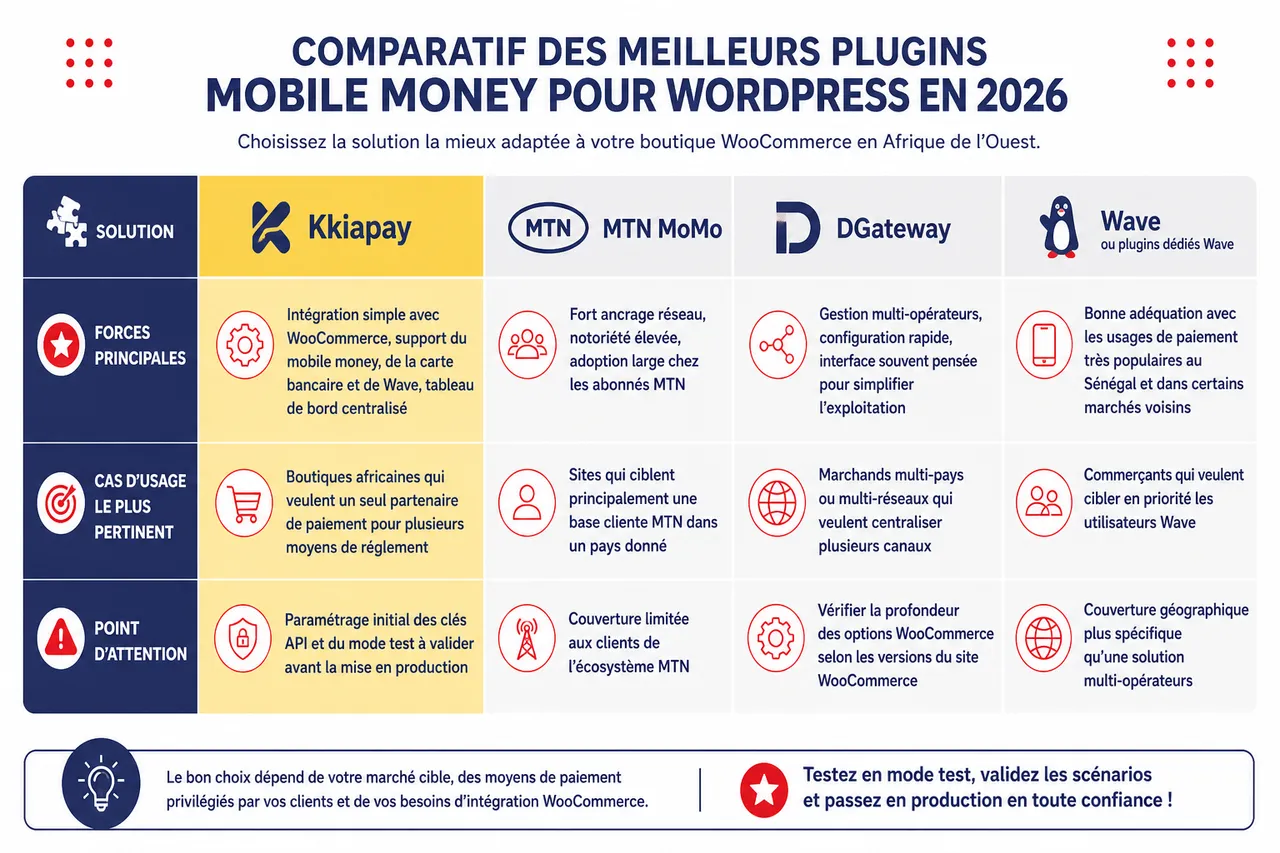 Comment intégrer le mobile money sur un site WordPress en Afrique , Comparatif des meilleurs plugins mobile money pour WordPress en 2026