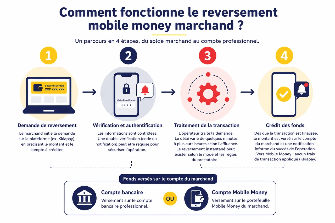 Reversement immédiat sur compte mobile money: quand et comment récupérer votre argent , Comment fonctionne le reversement mobile money marchand?