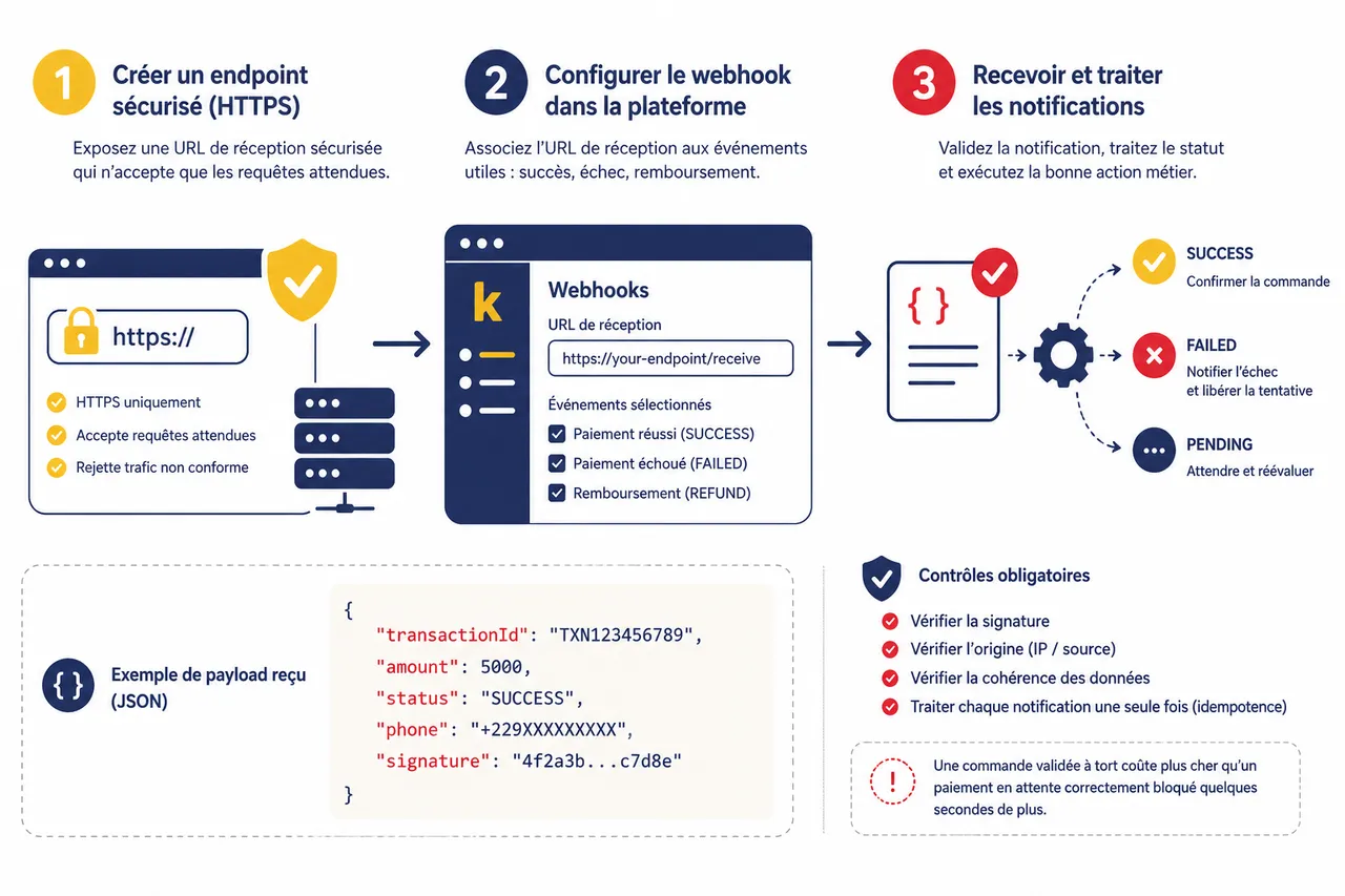 Webhooks et callbacks: sécuriser la confirmation de vos transactions mobile money , Fonctionnement et intégration des webhooks pour le paiement mobile money