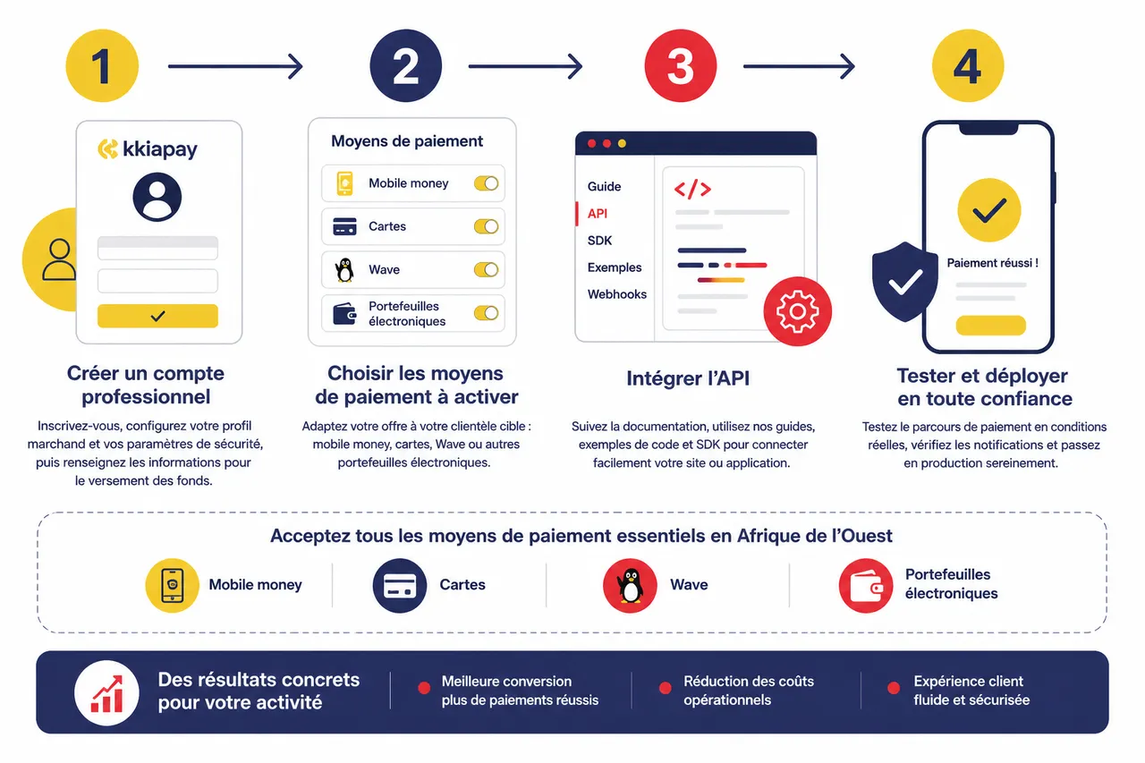 Moyens de paiement en ligne pour PME et startups: le guide pratique pour encaisser partout en Afrique de l’Ouest , Intégrer une solution de paiement à son activité: focus sur kkiapay