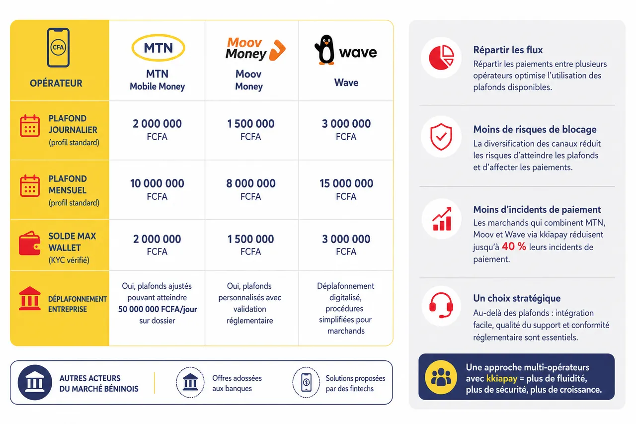Plafonds, KYC et vérification des bénéficiaires: réussir un versement de masse sans échec , Comparaison des plafonds: MTN, Moov et autres opérateurs