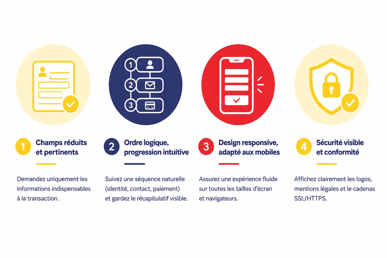 Formulaire de paiement en ligne 7 ajustements qui réduisent l’abandon de panier , Checklist récapitulative pour une bonne présentation du formulaire de paiement