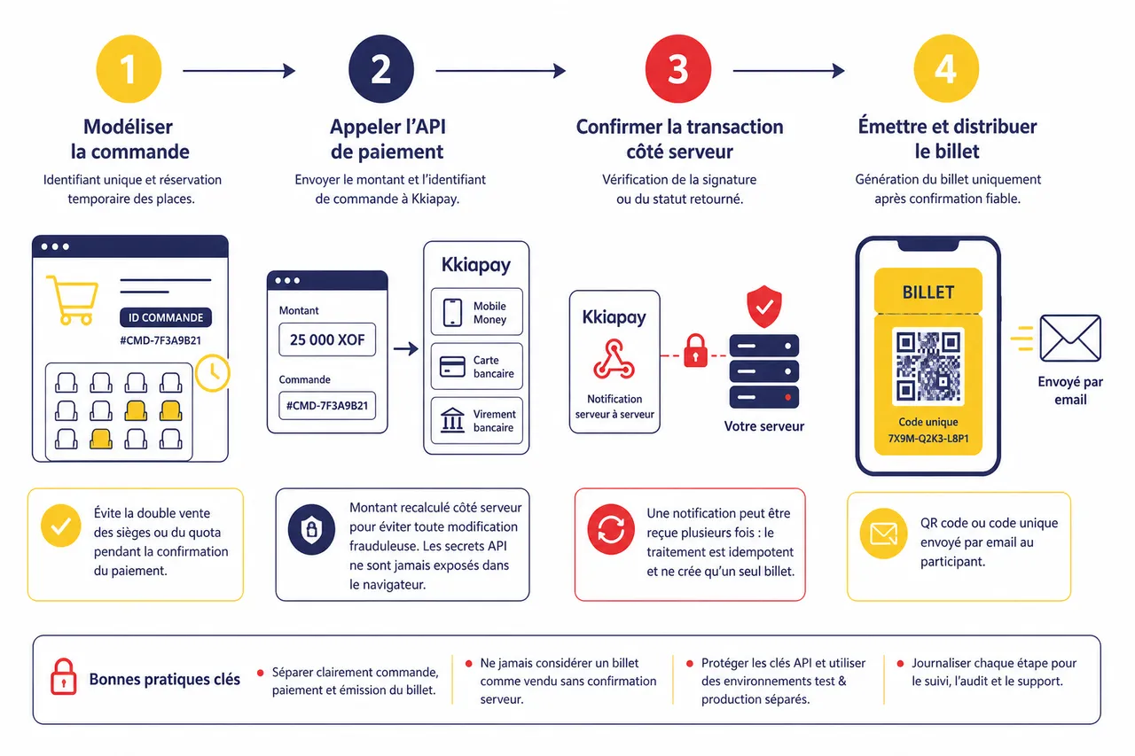 Vente de billets et événements en afrique comment organiser un parcours de paiement fluide jusqu’à l’entrée? , Guide d’intégration technique des paiements en ligne pour billetterie