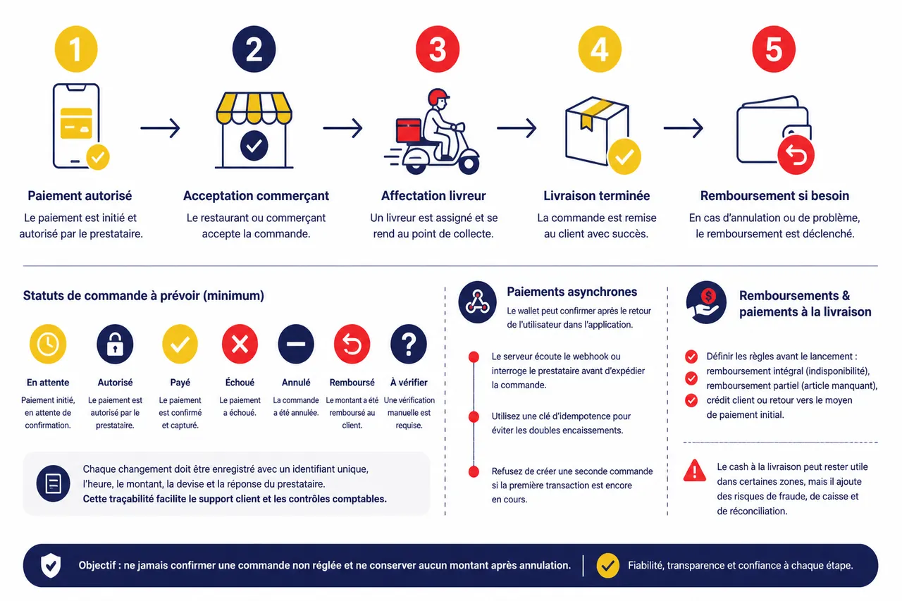 Paiements pour application de livraison en afrique quelles options quand vos clients paient principalement sur mobile? , Concevoir un parcours fiable entre paiement, livraison et remboursement