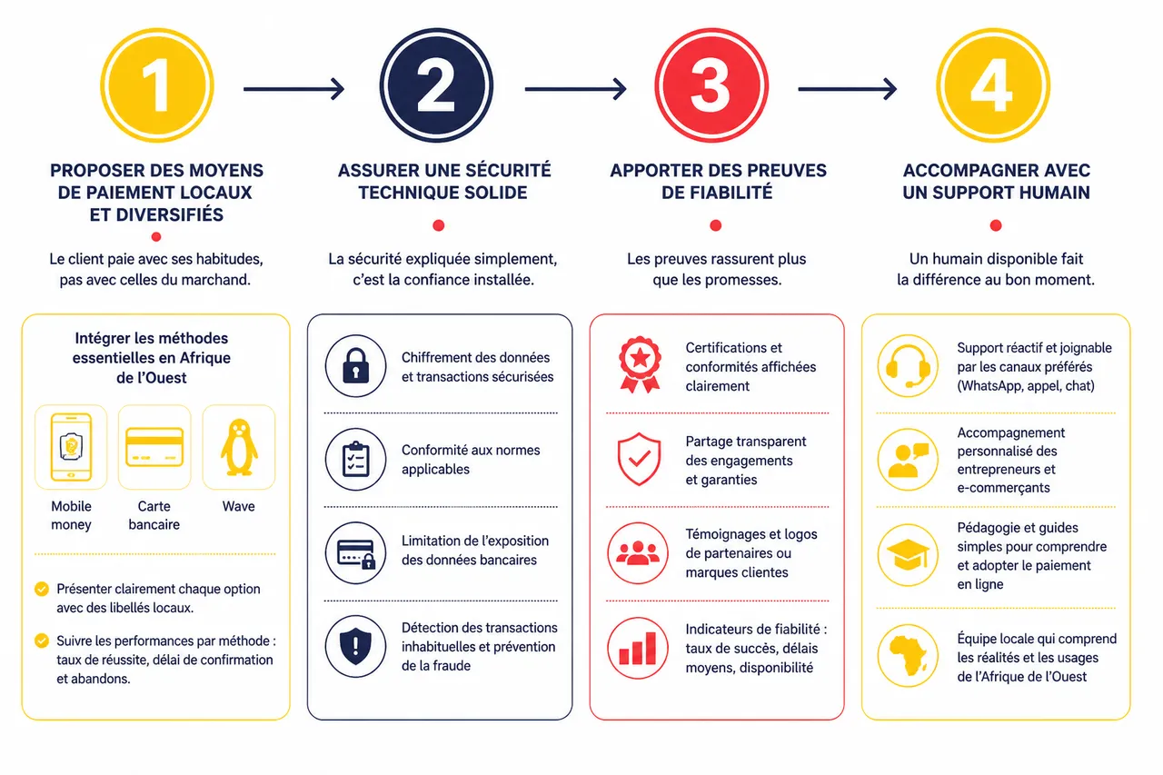 Comment construire la confiance des clients africains autour du paiement en ligne quand ils sont encore méfiants? , Les leviers pour renforcer la confiance: solutions locales, sécurité et pédagogie
