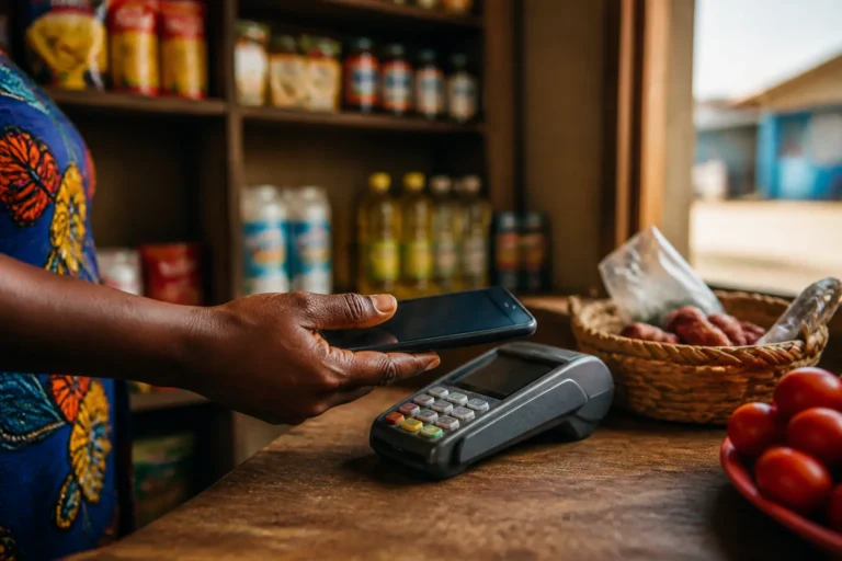 Paiement sans contact en boutique avec terminal et smartphone