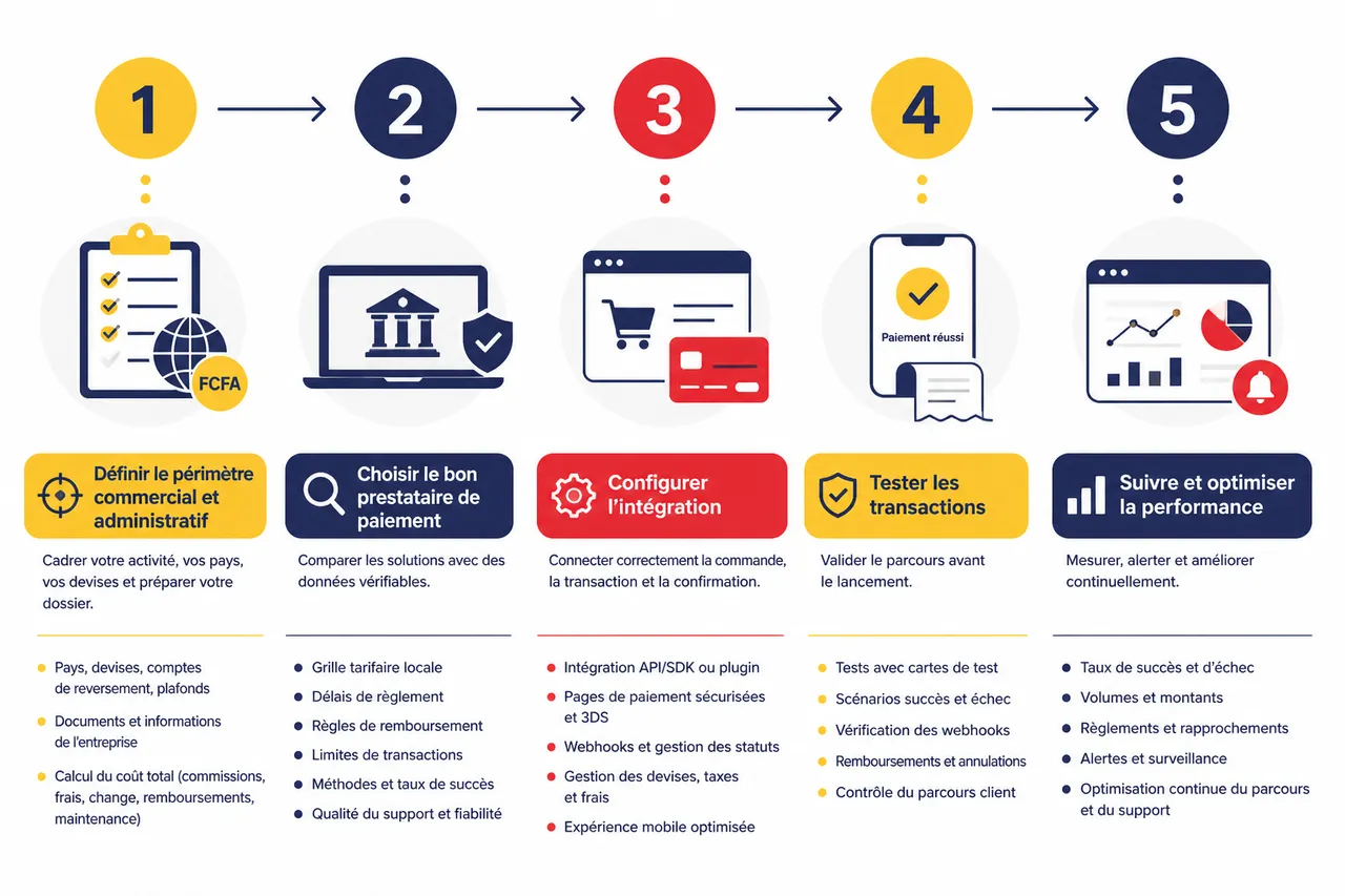 Comment accepter les paiements par carte bancaire sur votre site web en Afrique de l'Ouest? , Étapes pour intégrer un système de paiement par carte bancaire sur votre site web
